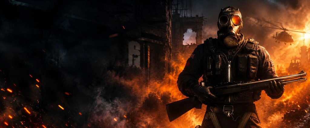 Rainbow Six Siege cheats — tactical riot shield hero banner with ESP and aimbot